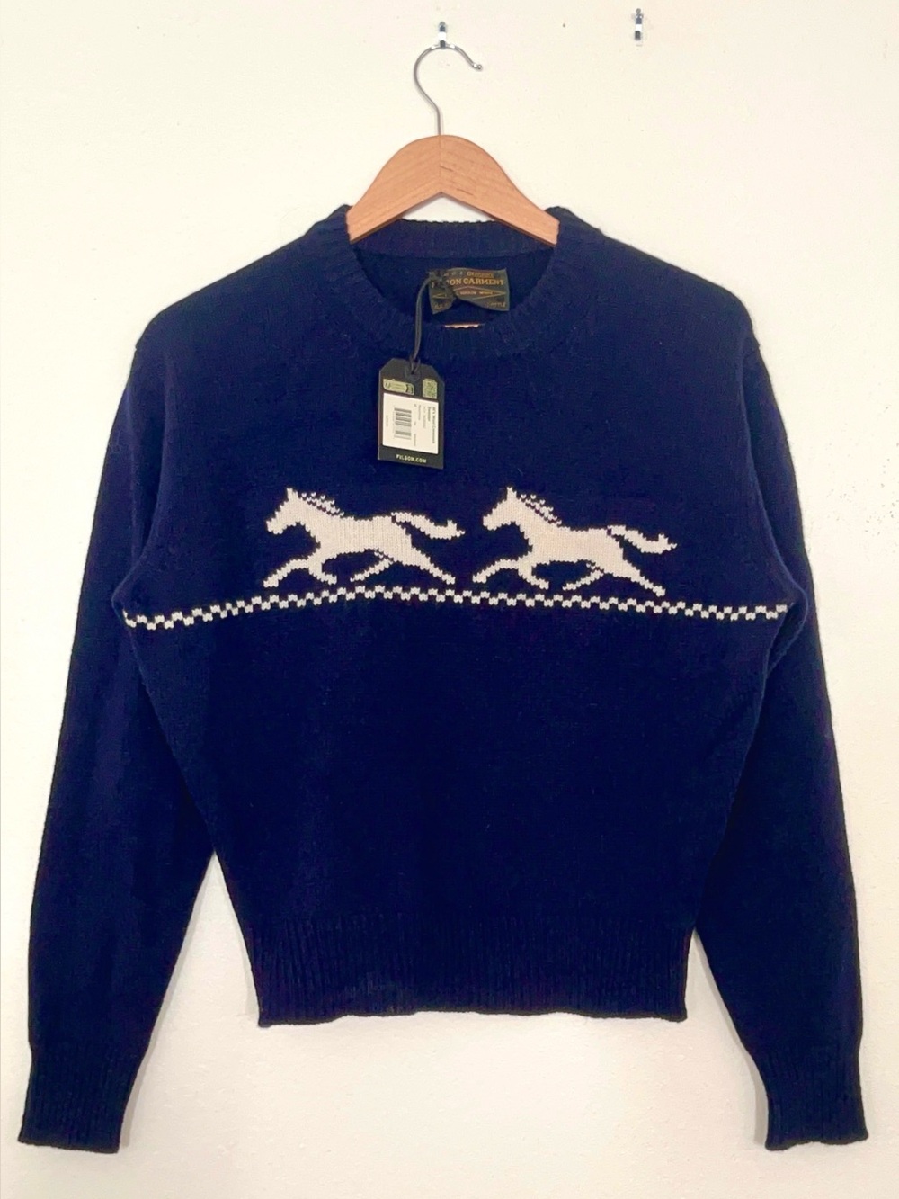 Filson | NWT Horse Sweater Navy Blue Wool Crew Neck Pullover Medium